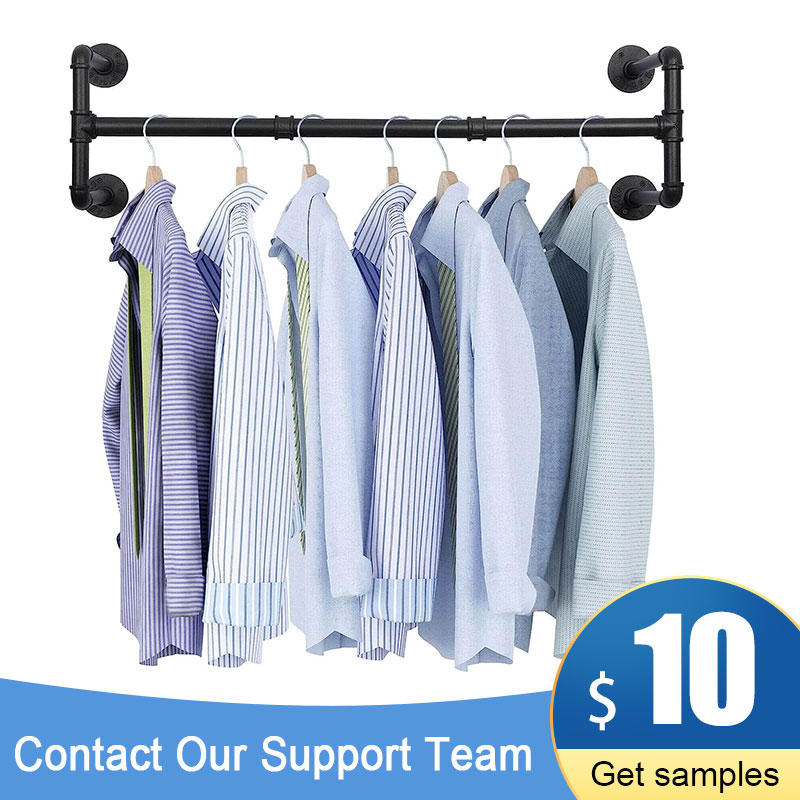 Промышленная вешалка для одежды из труб, сверхмощная настенная вешалка для одежды из черного железа