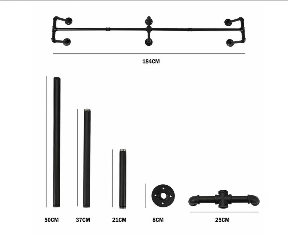 Промышленная вешалка для одежды из труб, сверхмощная настенная вешалка для одежды из черного железа